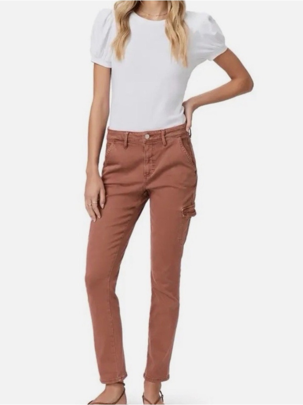 PAIGE Jolie Slim Cargo Pants - Terracotta Size 25